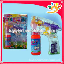 Arma de bolha transparente, engraçado brinquedo de arma de bolha de fricção, arma de bolha piscando para crianças com água de bolha